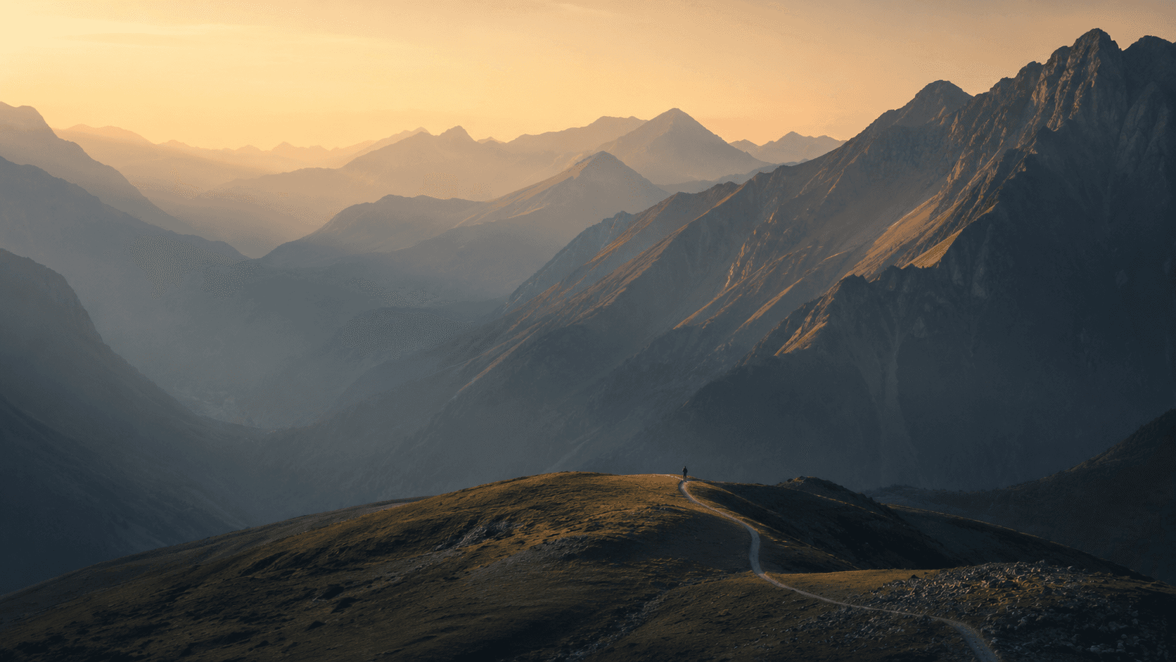 Mountain ridgelines at dusk