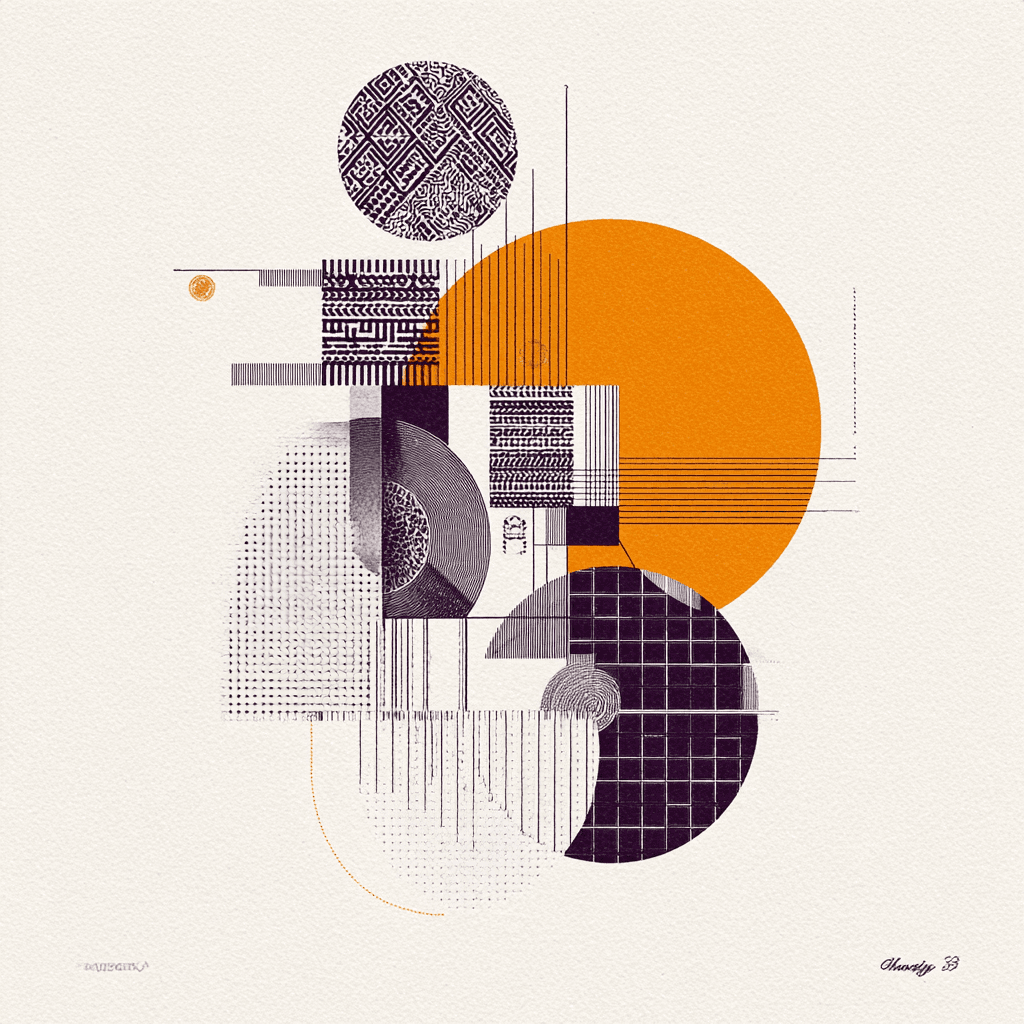 A layered human portrait with geometric forms